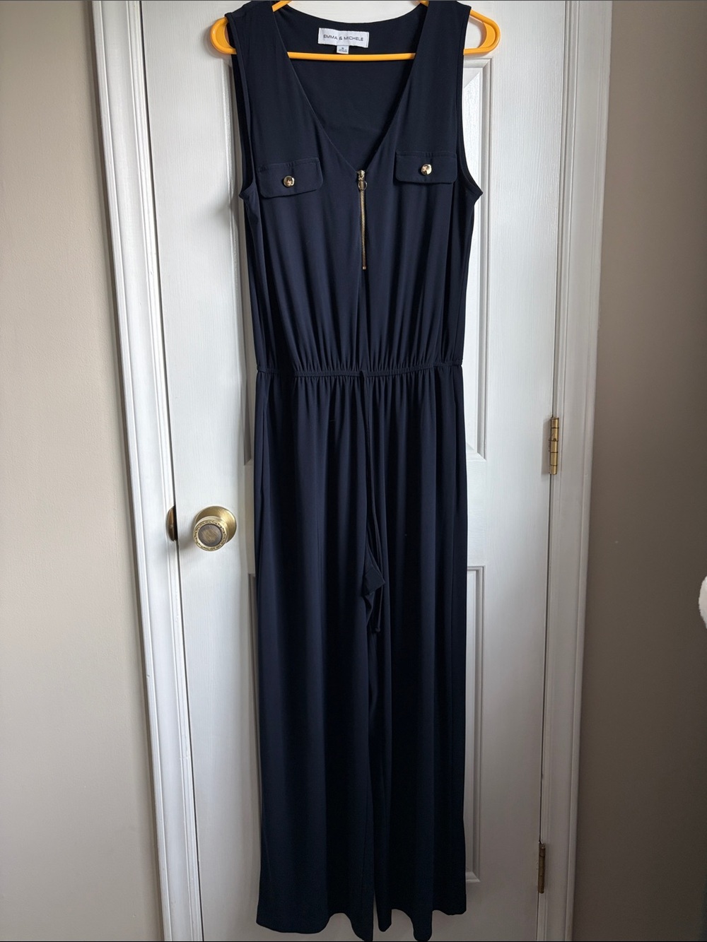 Emma and Michele Navy Blue Sleeveless Jumpsuit with Pockets